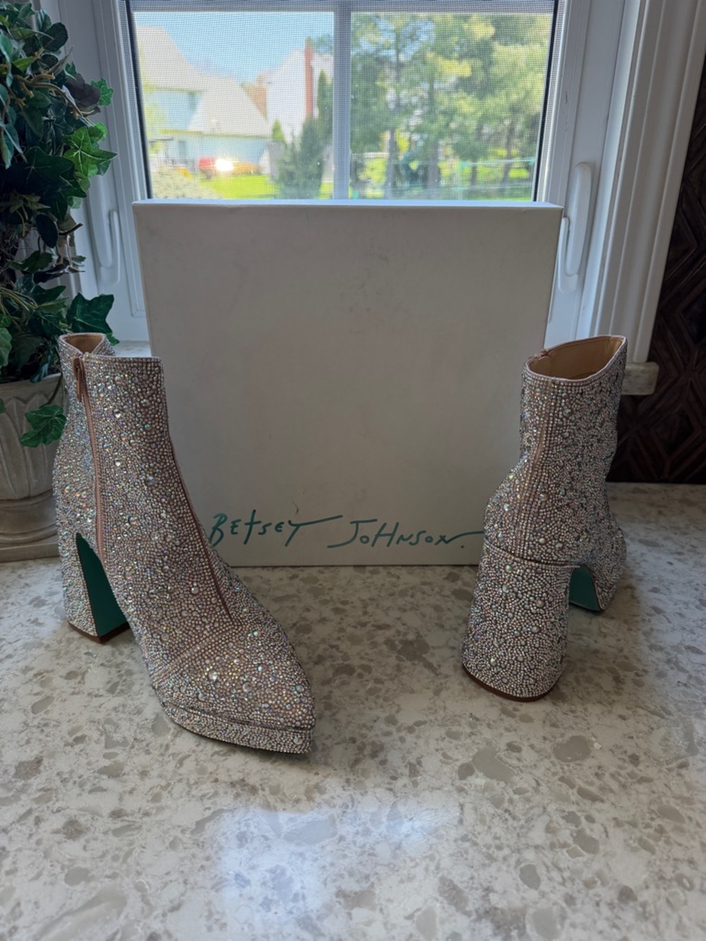Betsey Johnson Crystal-Rhinestone Light Silver Ankle Booties size 9